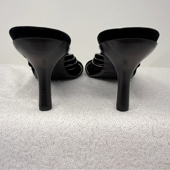 Kenneth Cole Reaction Black Velvet Metallic Trim Slip-On Heeled Sandals Size 8 - Picture 7 of 11